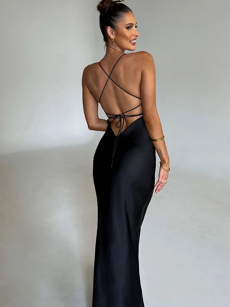 Backless Satin Lace-Up Mermaid Dress