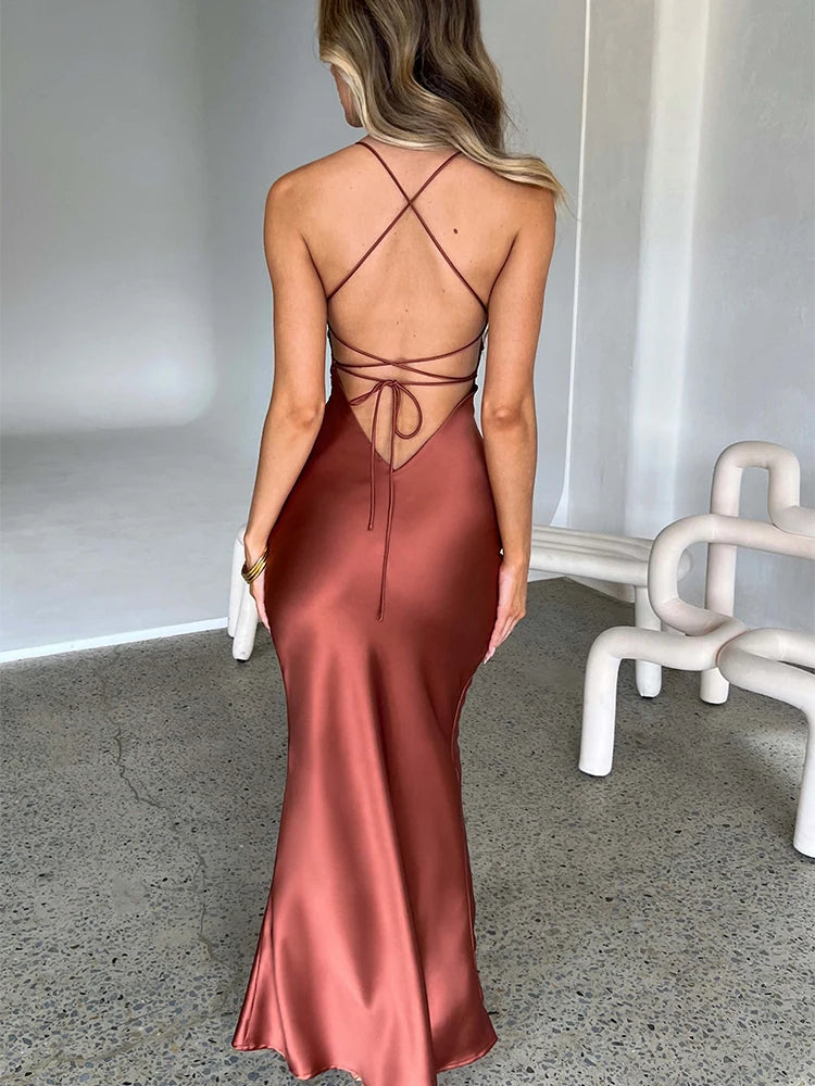 Backless Satin Lace-Up Mermaid Dress