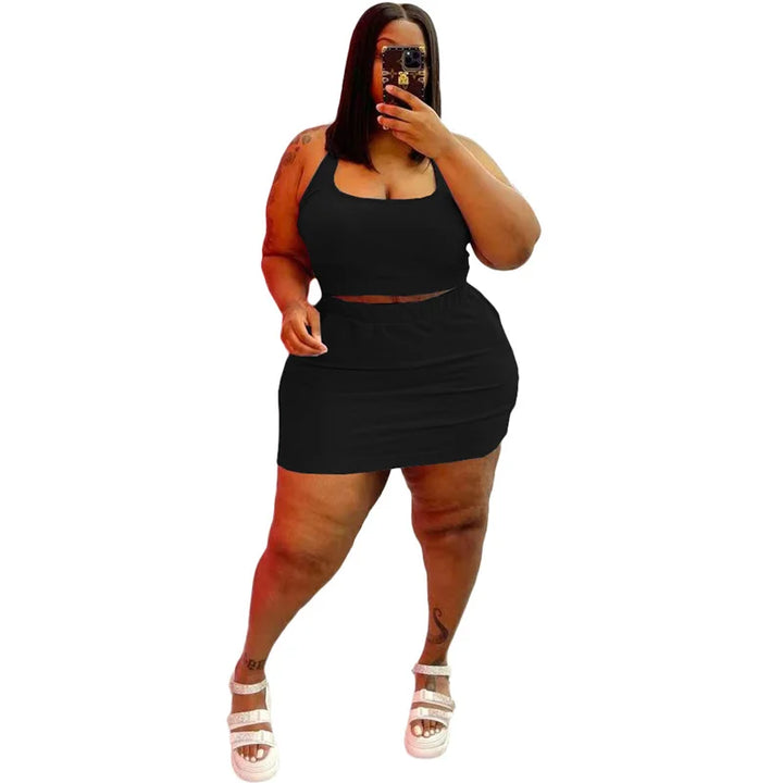 Summer Plus Size Two-Piece Crop Top Skirt Set