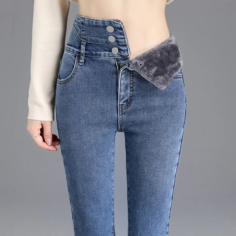 Thermal Fleece High-Waist Skinny Jeans