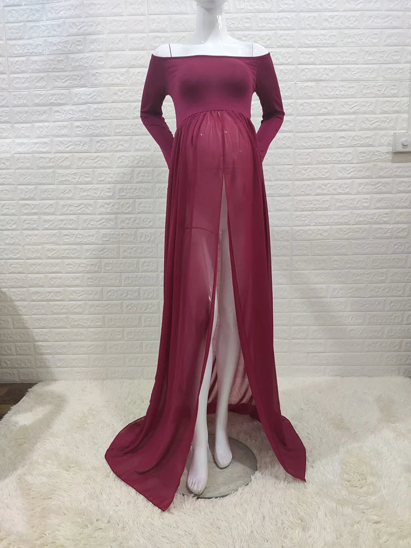 V-Neck Long Tail Maternity Dress