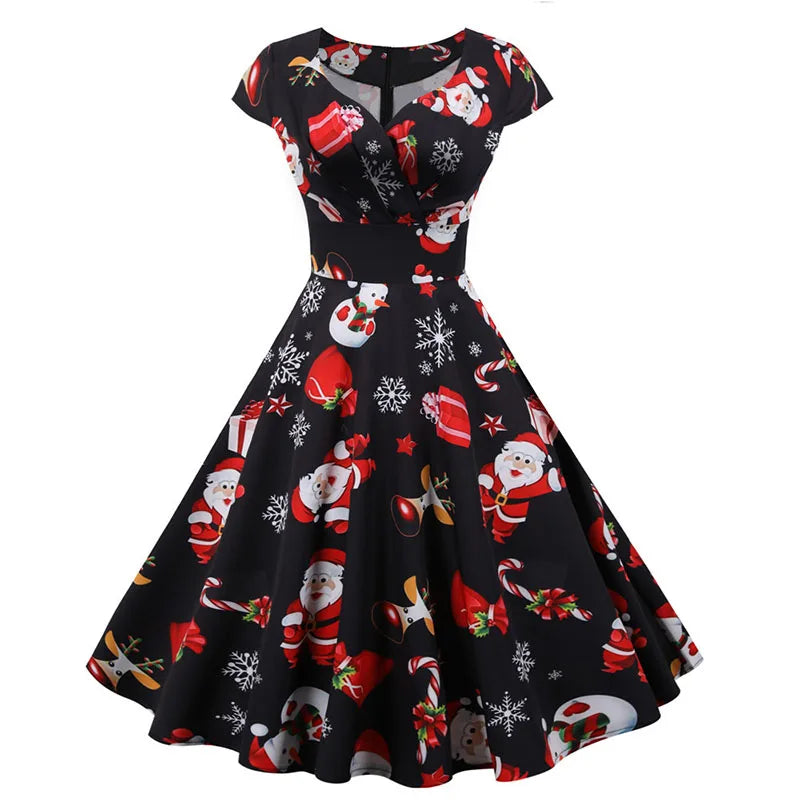 Elegant Christmas V-Neck High-Waist Vintage Party Sundress