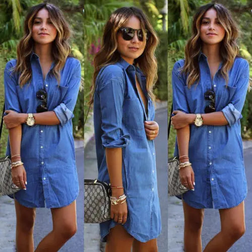 Factory Direct Women Denim Button Shirt Dress