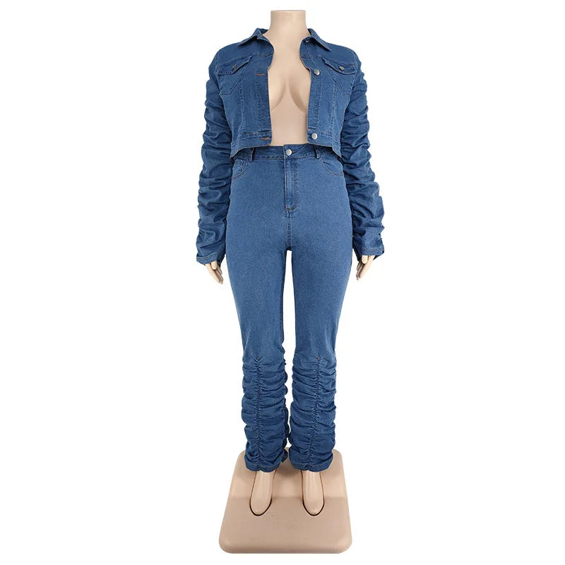 Plus Size Fall Denim Two-Piece Set