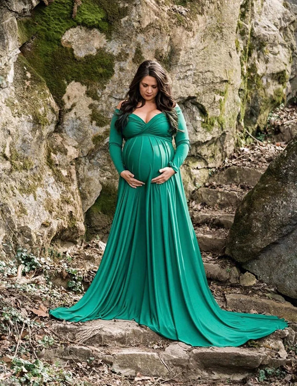 V-Neck Long Tail Maternity Dress