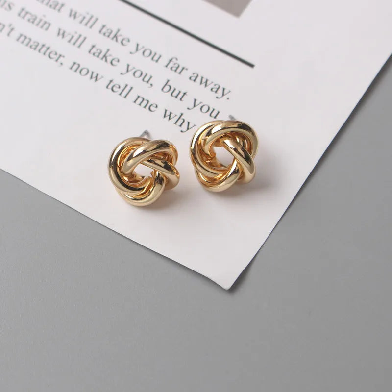 Tiny Gold Twist Round Stud Earrings