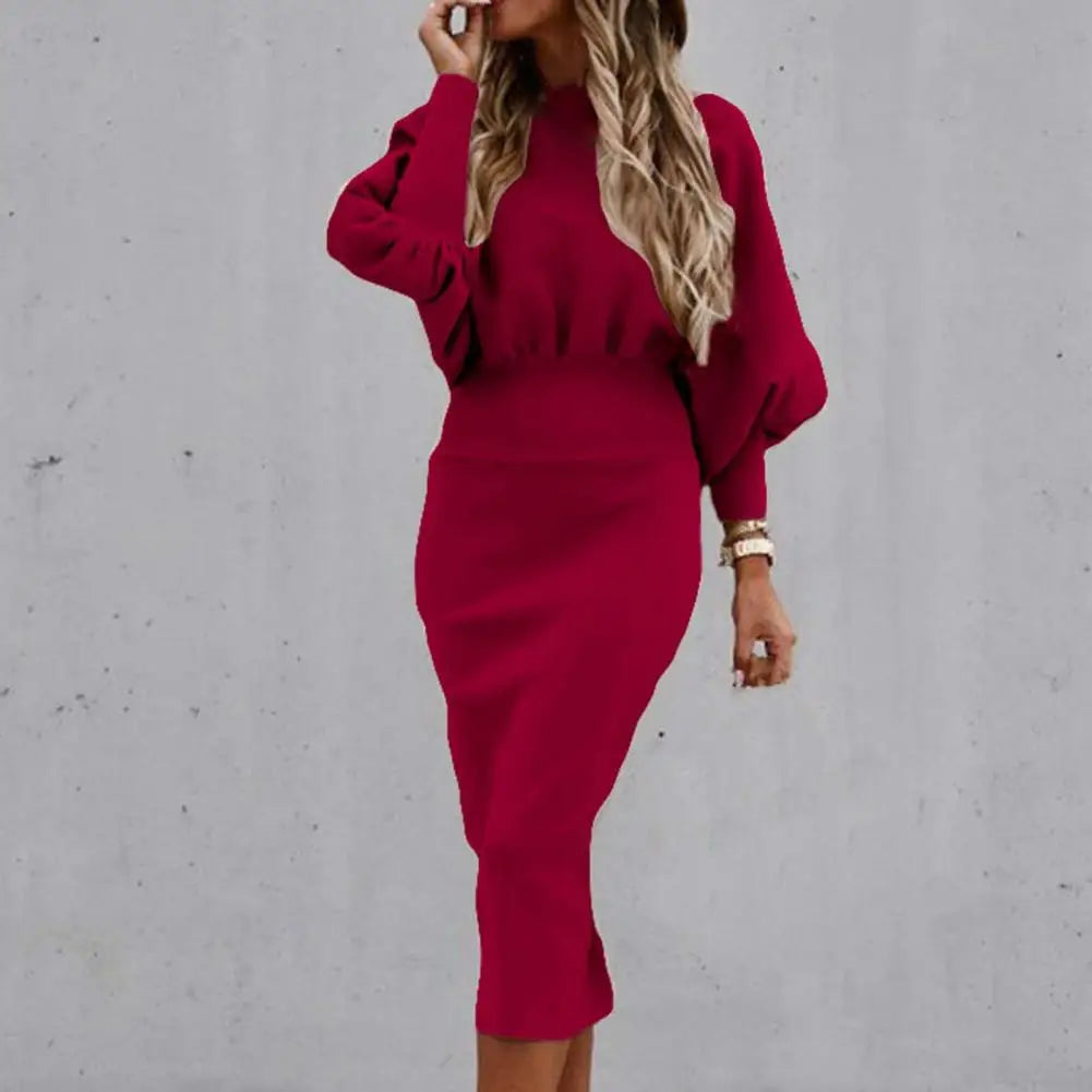 Solid Color Bodycon Midi Dress