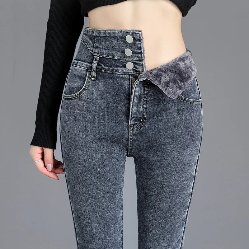 Thermal Fleece High-Waist Skinny Jeans