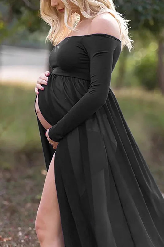 V-Neck Long Tail Maternity Dress