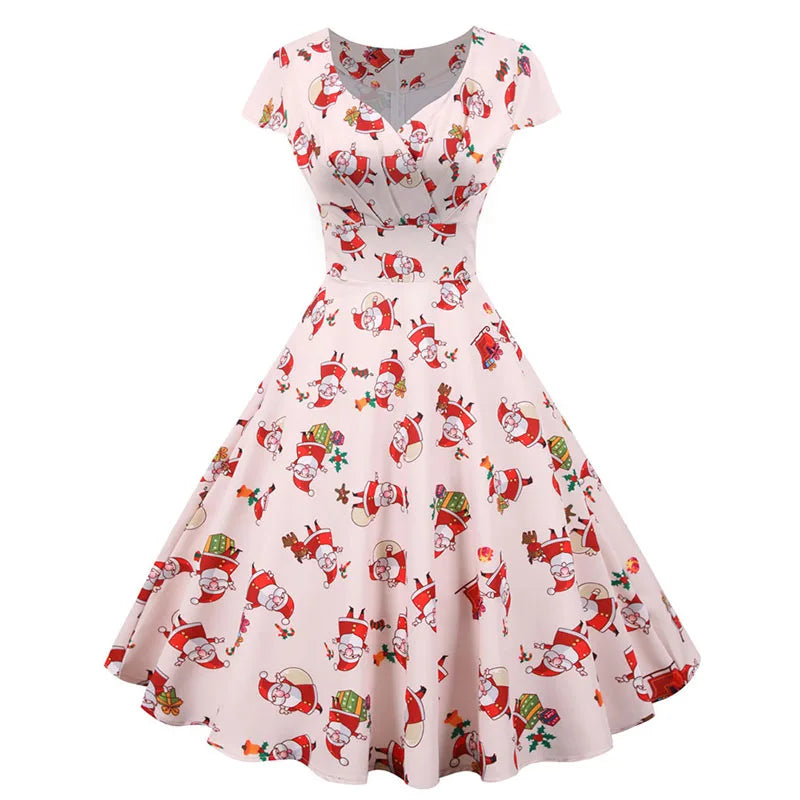 Elegant Christmas V-Neck High-Waist Vintage Party Sundress