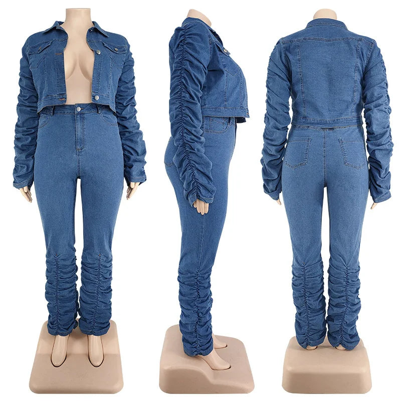 Plus Size Fall Denim Two-Piece Set