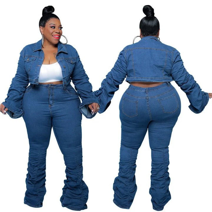 Plus Size Fall Denim Two-Piece Set