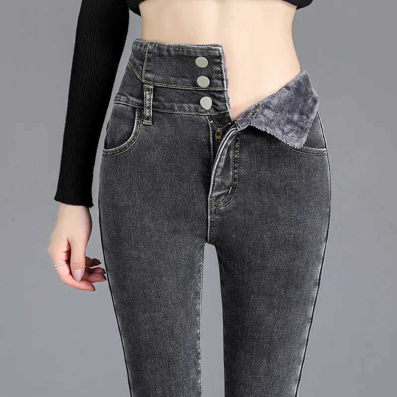 Thermal Fleece High-Waist Skinny Jeans