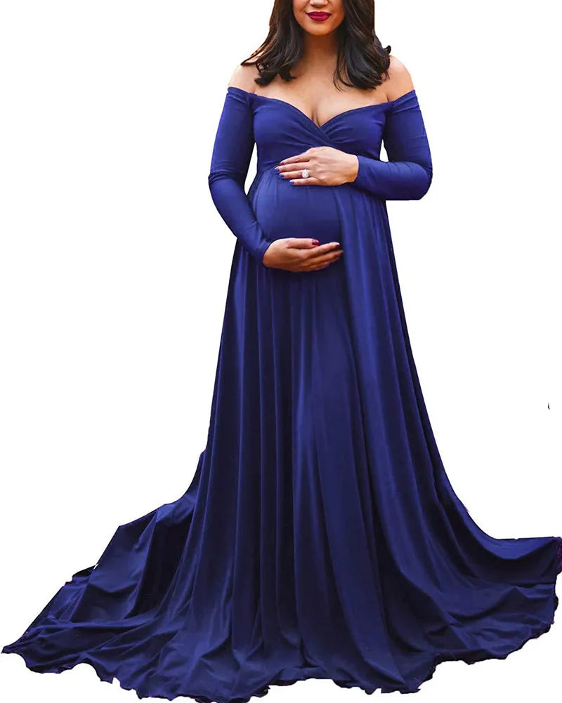 V-Neck Long Tail Maternity Dress