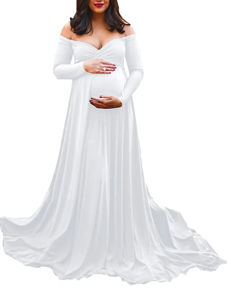 V-Neck Long Tail Maternity Dress