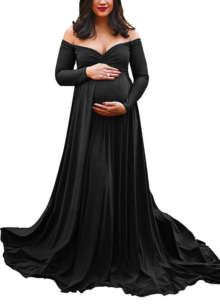 V-Neck Long Tail Maternity Dress