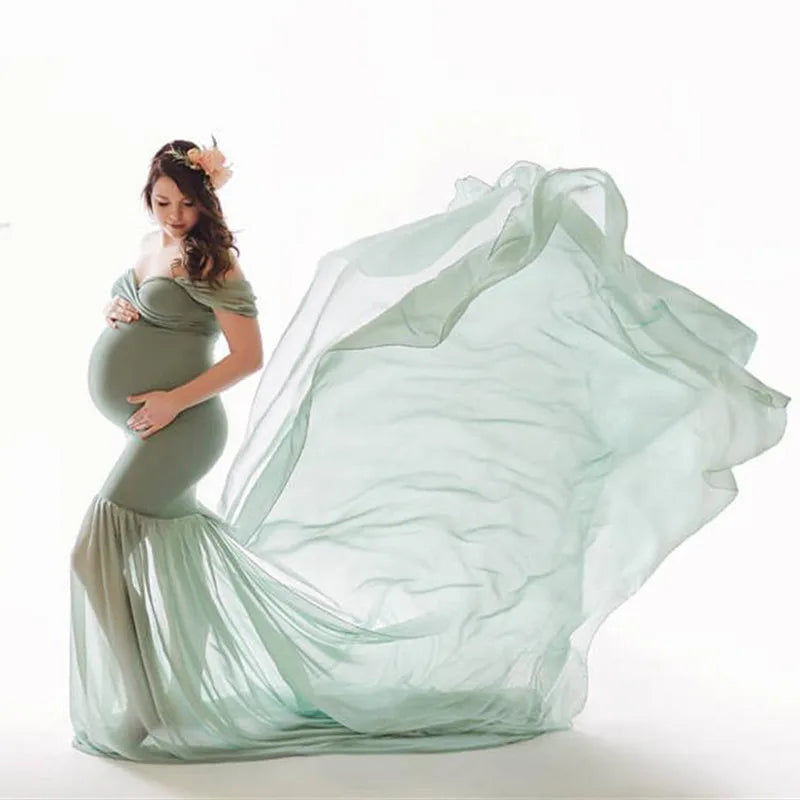 Off Shoulder Maternity Gown Cotton-Chiffon Dress