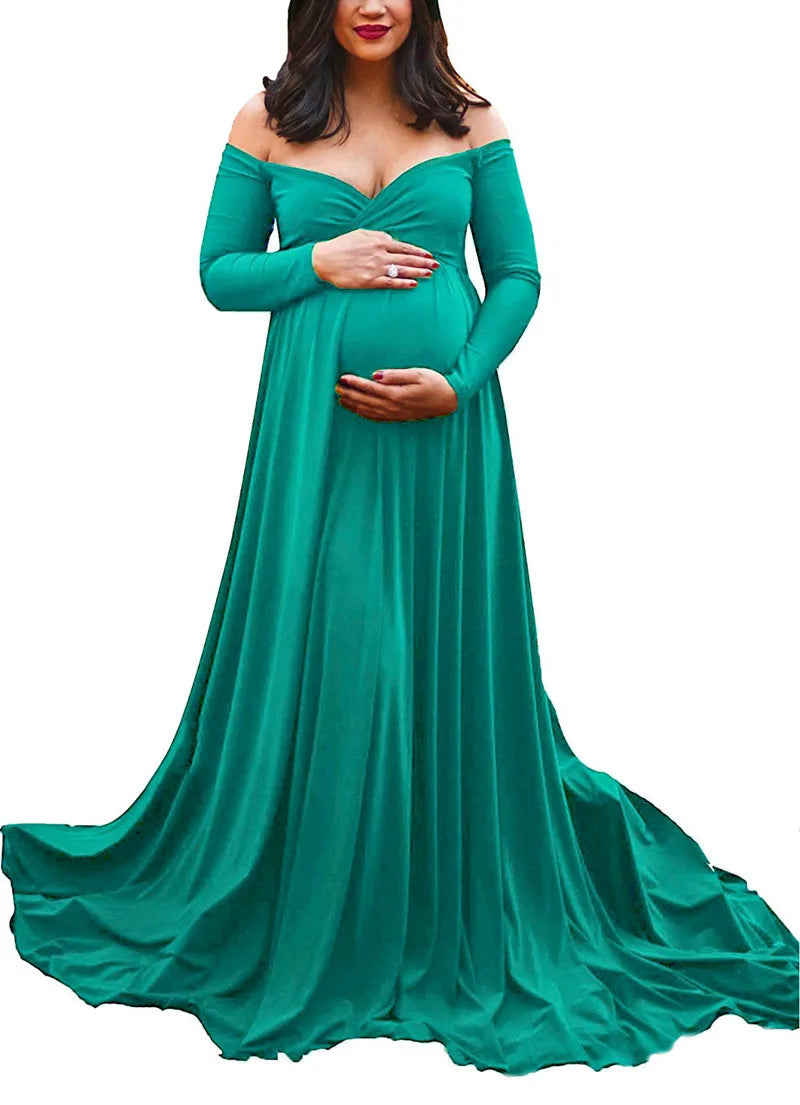 V-Neck Long Tail Maternity Dress