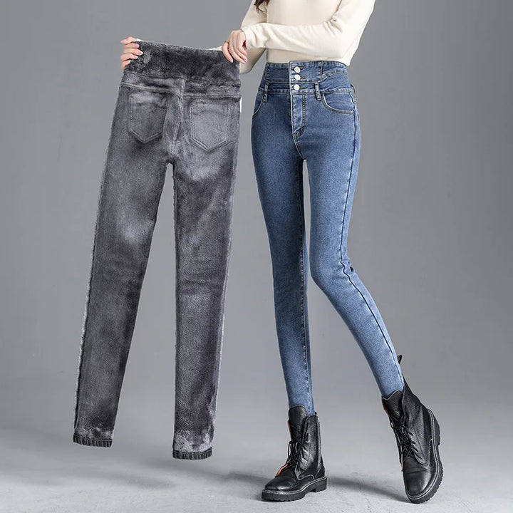 Thermal Fleece High-Waist Skinny Jeans