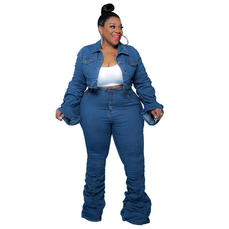 Plus Size Fall Denim Two-Piece Set