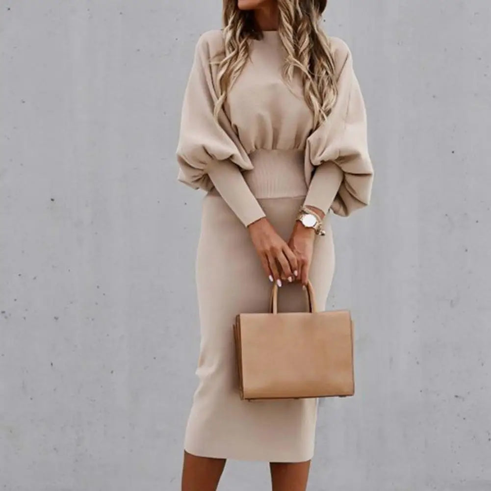 Solid Color Bodycon Midi Dress