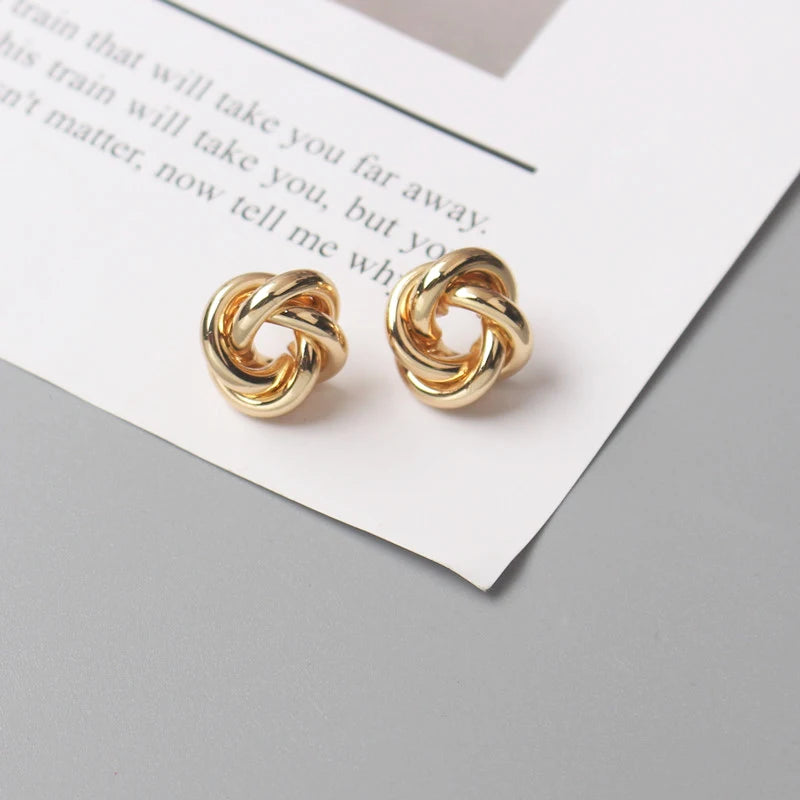 Tiny Gold Twist Round Stud Earrings