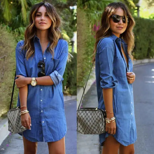 Factory Direct Women Denim Button Shirt Dress