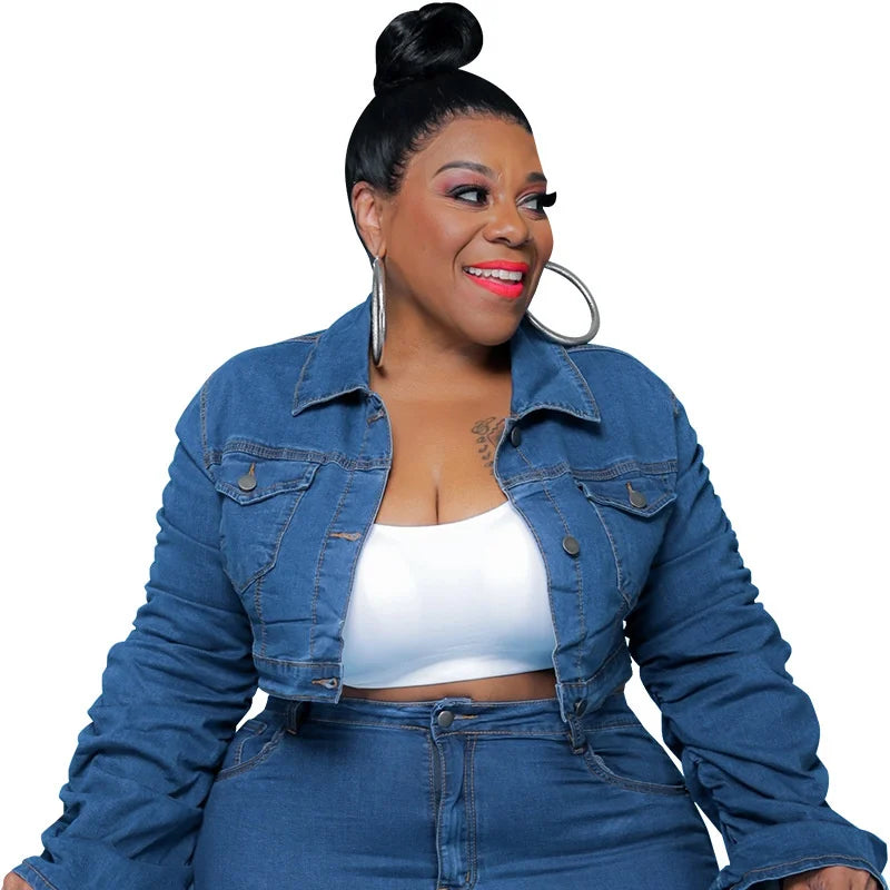 Plus Size Fall Denim Two-Piece Set