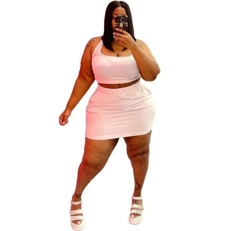 Summer Plus Size Two-Piece Crop Top Skirt Set