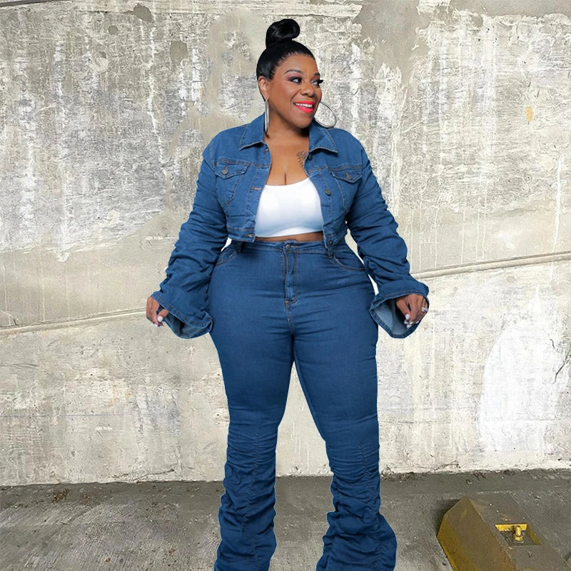 Plus Size Fall Denim Two-Piece Set