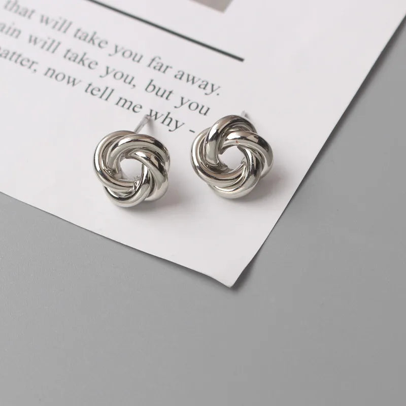 Tiny Gold Twist Round Stud Earrings