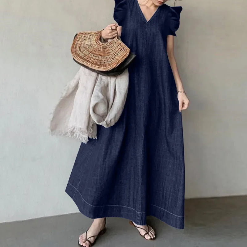 Bohemian V-Neck Denim Dress