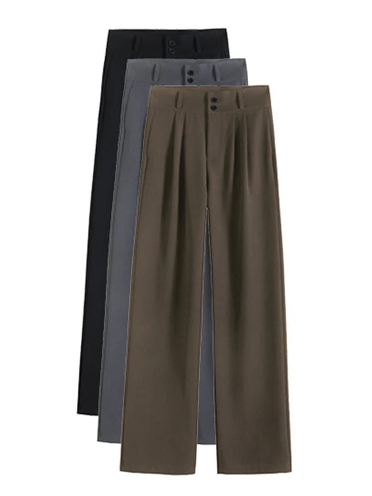 High Waist Wide Leg Coffee Trousers