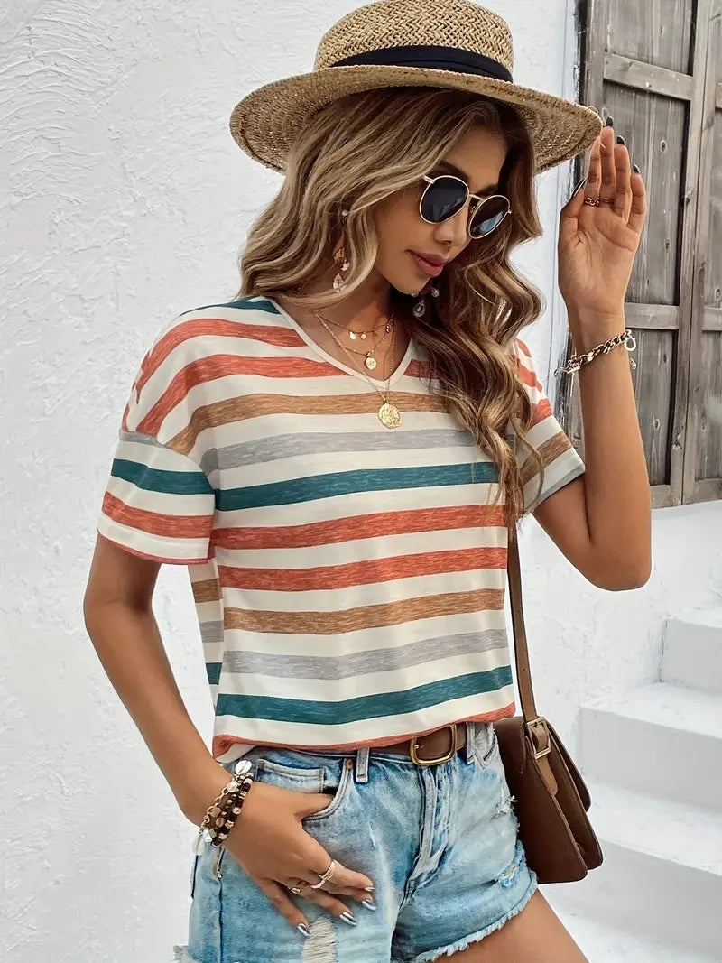 Vintage Striped V-neck Women’s T-shirt