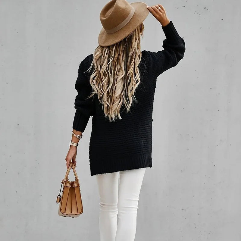 Casual V-neck Knitted Pullover Sweater