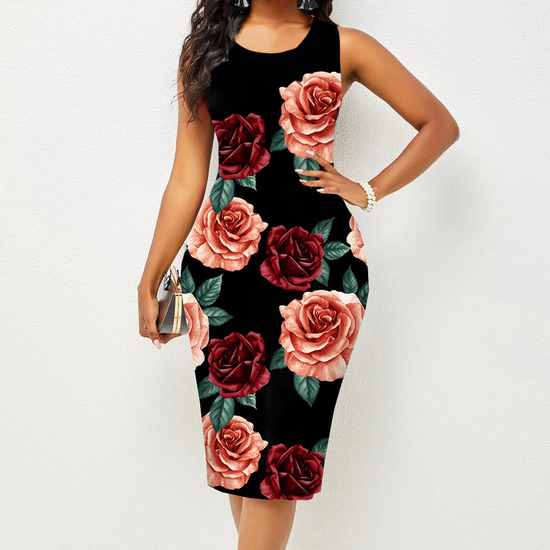 Spring Summer Women's Sleeveless Wrapped Hip Print Dress