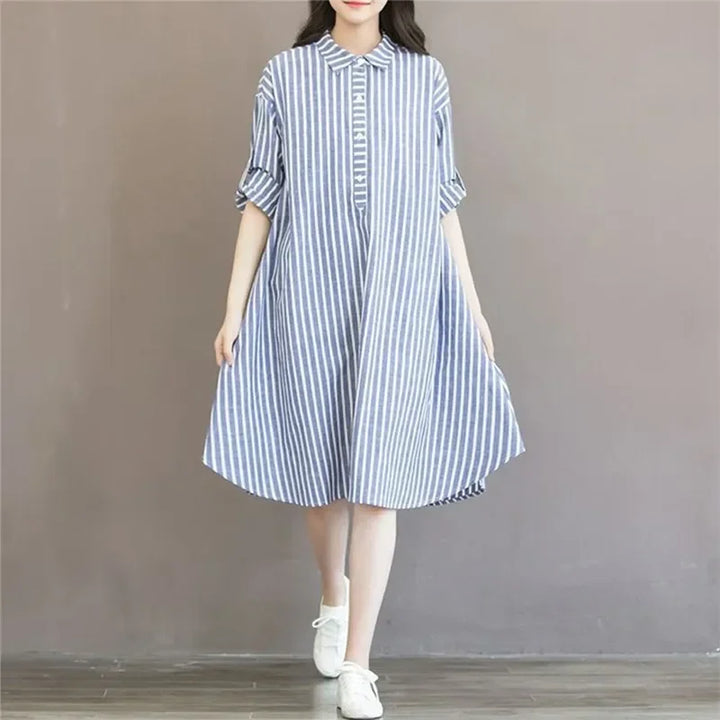 Striped Long-Sleeve Maternity Nursing Dress