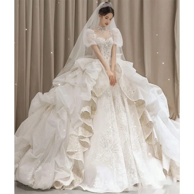 Luxury French White Wedding Dress Big