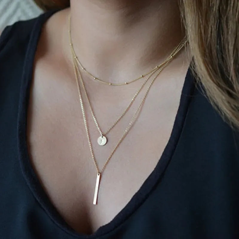 Multi-Layer Stacking Necklace Small Strip Pendant Clavicle Chain