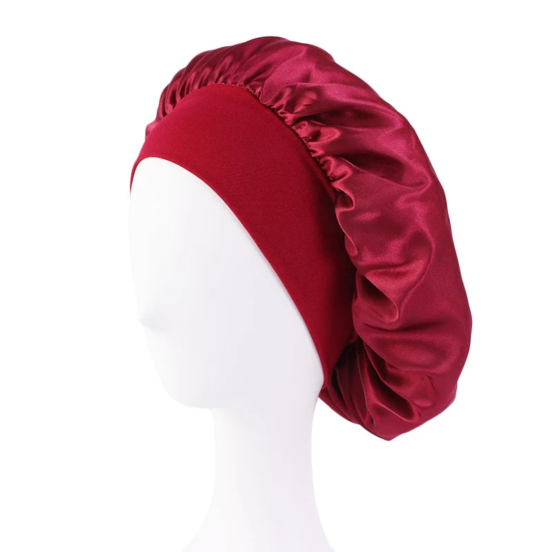 Satin Wide-Brimmed Bonnet Unisex Hair Care Elastic Band