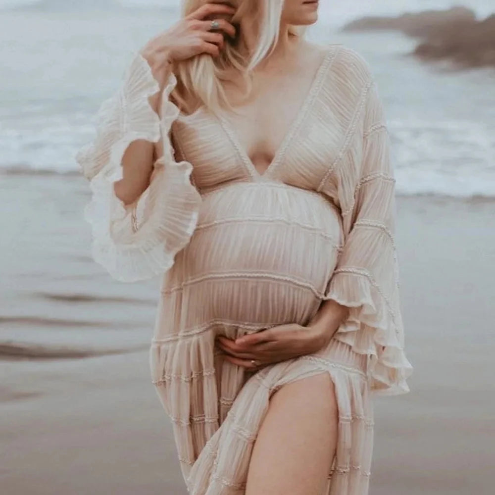 Chiffon Pleat Boho Maternity Dress