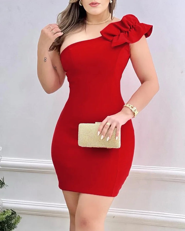 Sexy Red Appliques One Shoulder Bodycon Mini Party Dress