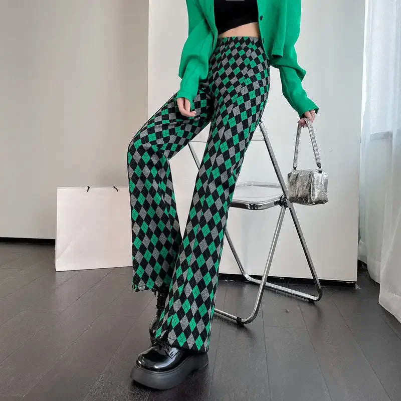 Plaid Flare High Waist Women’s Pants