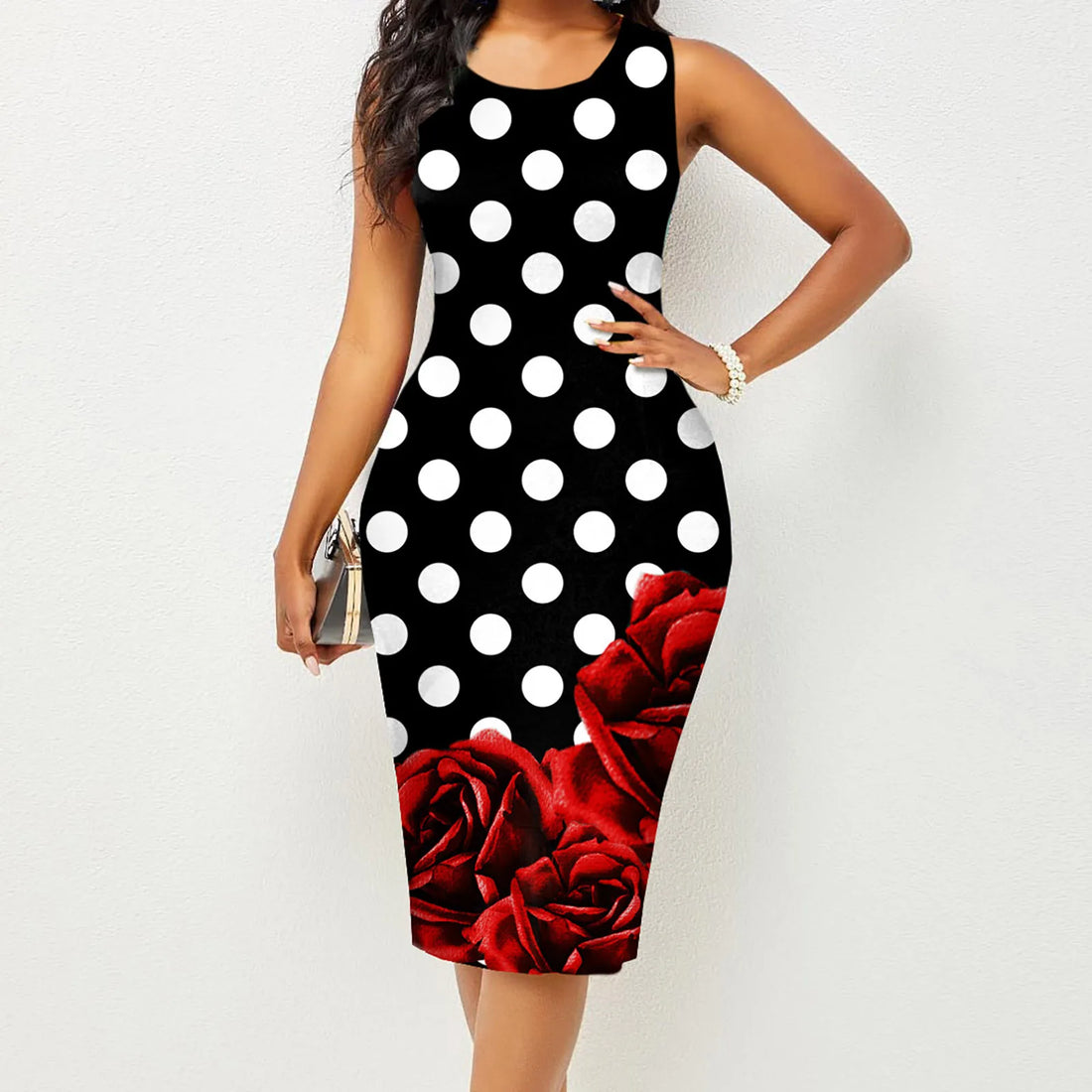 Spring Summer Women's Sleeveless Wrapped Hip Print Dress