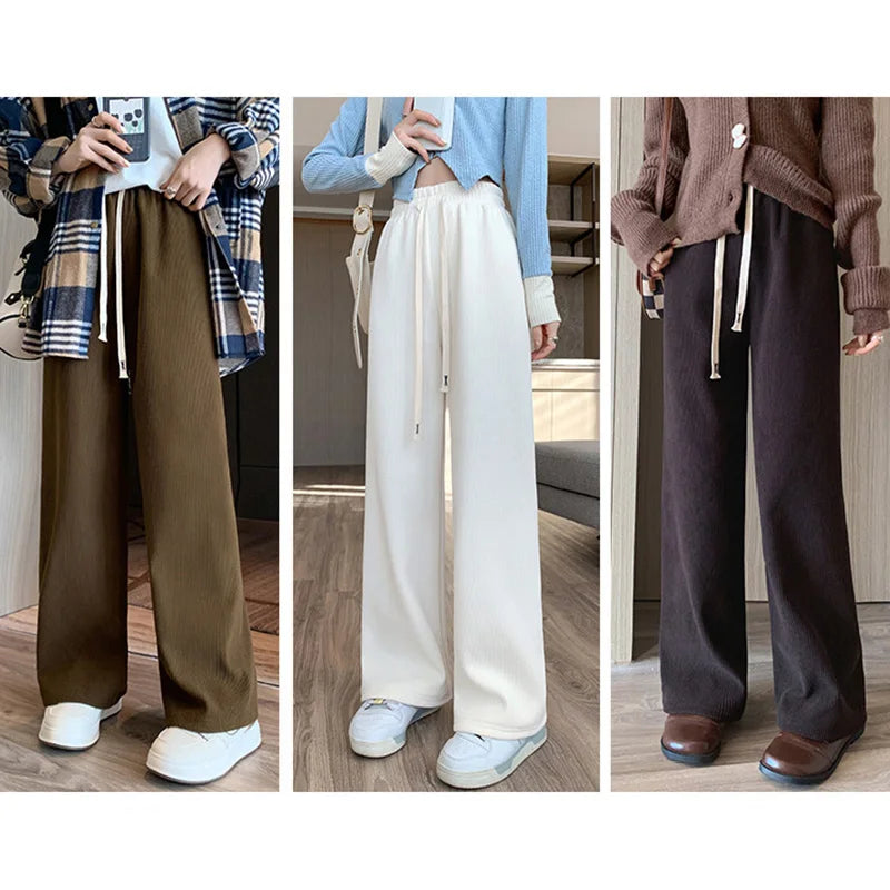 Elastic Waist Wide Leg Long Pants