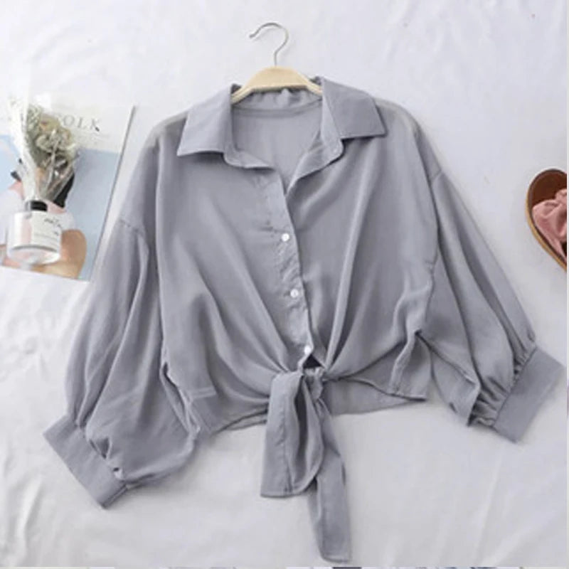 Elegant Loose Hollow White Chiffon Blouse