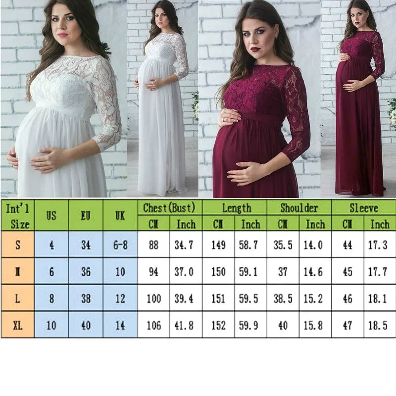 Elegant Long-Sleeve Lace Maternity Maxi Dress