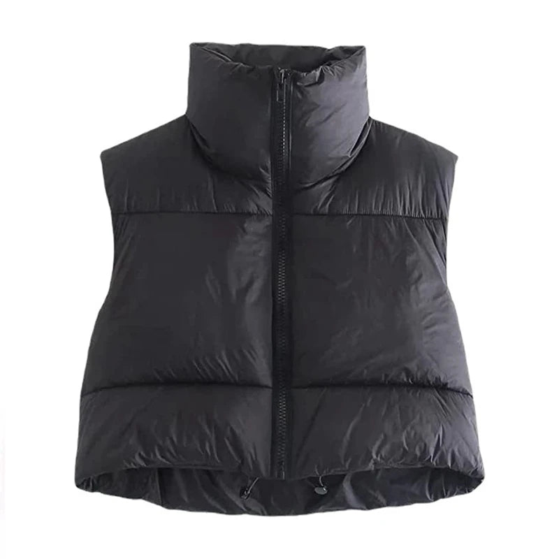 Short Cotton Down Vest Stand-Up Collar Quilted Jacket