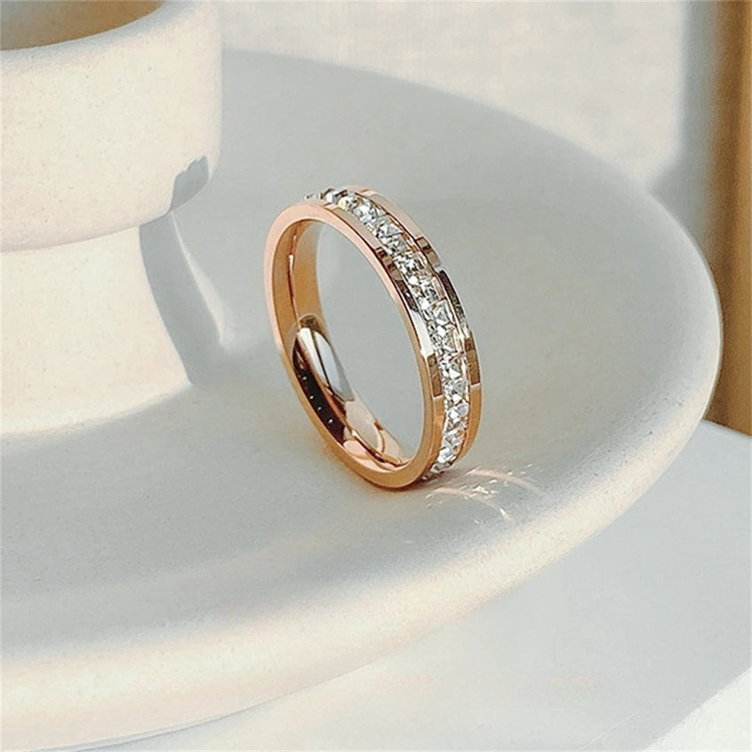 Luxury Rose Gold Double Row Zircon Stainless Steel Ring