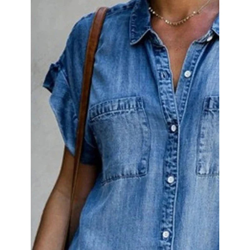 Summer Single Breasted Denim Shirt Dress